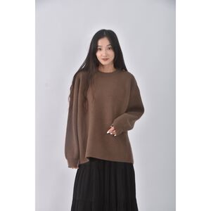 (F) 素面落肩棕色毛衣二手衣