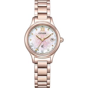 CITIZEN 星辰 XC 櫻花粉紅金 鈦 鑽石光動能電波女錶 ES9497-88X