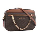 Michael Kors 金字滿版塗層帆布附鏈帶前口袋方包/咖啡色, , large