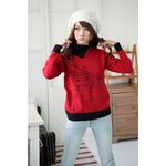 CERES獨家風格俏皮圖漾斜領毛衣活力紅Q0545-C, , large