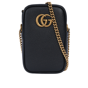 GUCCI Marmont 金色粒紋牛皮拉鍊手機包/鍊包/黑色
