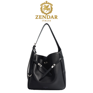 【ZENDAR】限量1折 頂級小牛皮肩背包 汀娜系列 全新專櫃展示品(黑色)