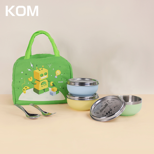 【KOM】夢想系列 磨砂316不鏽鋼兒童隔熱碗 三款各一入組 贈便當袋(幼兒園指定/圓匙升級) 