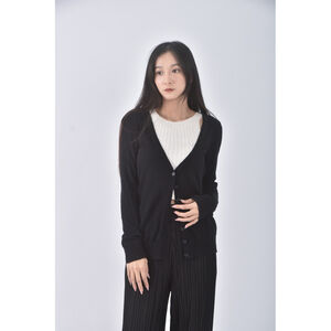 (S) forever21質感針織棉質V領黑色外套二手衣
