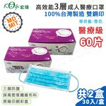 【宏瑋】台灣製 MD+MIT 雙鋼印 高效能三層不織布 醫療級 醫用成人口罩 60入(蒂芬藍-雪花), , large