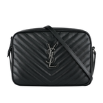 YSL Lou 銀字V紋小牛皮相機包/斜背包/黑色, , large