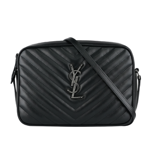 YSL Lou 銀字V紋小牛皮相機包/斜背包/黑色