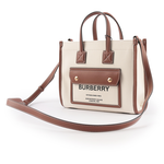 BURBERRY Freya 棉質帆布拼皮革迷你二用托特包/自然色/棕褐色, , large