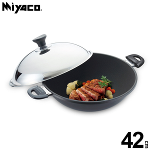Miyaco 米雅可 遠紅外線陶瓷不沾炒鍋可用鐵鏟附蓋 42cm附蓋（雙耳）-Leidea樂德兒