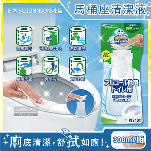 [日日好物]日本SC JOHNSON莊臣-浴廁高濃度瞬效潔淨馬桶座清潔液300ml/白色瓶(馬桶座墊,沖水按鈕,門把,紙巾架,兒童便盆,沾濕衛生紙1擦即淨)