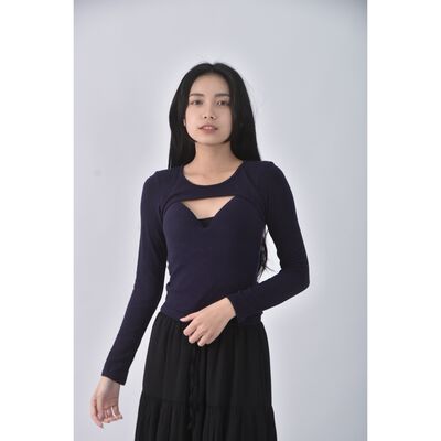 (S) 【安於晴Charlene私服】air space質感假兩件藍色長袖上衣二手衣