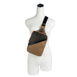 FENDI Diagonal 對角設計帆布及皮革胸口包/腰包/棕色, , large