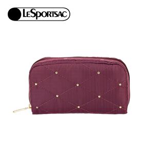 |快速出貨|Lesportsac Rectangular Cosmetic 長形化妝包/ 酒紅格紋釘飾