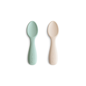 Mushie 矽膠學習湯匙2入/藍綠淺沙 Cambridge Blue/Shifting Sand