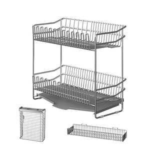 Multifunctional double-layer 304 stainless steel kitchen drain rack, sink countertop, dish rack, chopstick and knife holder, kitchen storage.