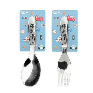 【一品川流】316不鏽鋼兒童平底匙-汽車x3入+兒童叉x3入-1組,  【一品川流】316不鏽鋼兒童平底匙-汽車x3入+兒童叉x3入-1組