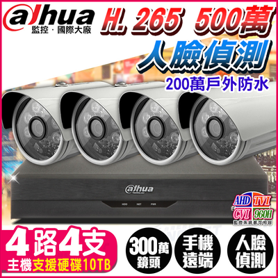 【帝網KingNet】大華 4路4支 1080P 紅外線夜視 H.265 監控套餐 5MP 500萬 主機