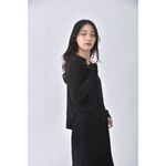 (L) rosygold韓牌圓弧黑色長袖上衣二手衣, , large