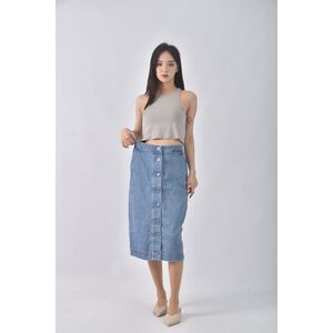 (M) uniqlo丹寧牛仔質感棉質藍色長裙二手衣