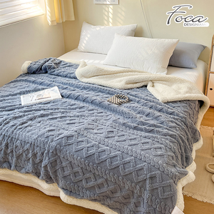 【FOCA】Night mist blue | Three-dimensional woven jacquard warm wool sherpa double-sided blanket (150X200cm)