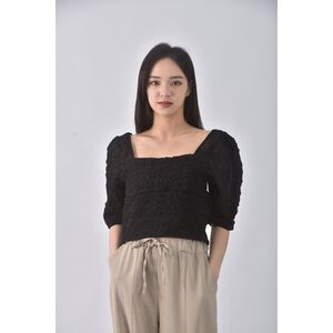 (S) 【德馨私服】質感修身短版棉質純棉黑色短袖上衣二手衣