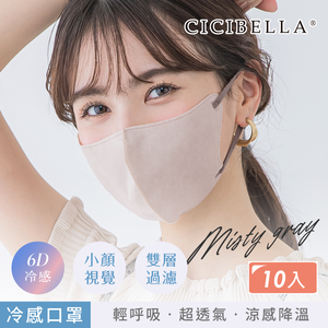 【千康購物網】CICIBELLA 6D冷感輕呼吸口罩10入-灰粉