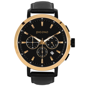 D-TIME chronograph collection leather strap watch-Black&Gold / DT-9201