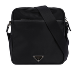 PRADA 刺繡及三角牌Logo 雙面可用尼龍斜背包/黑色, , large