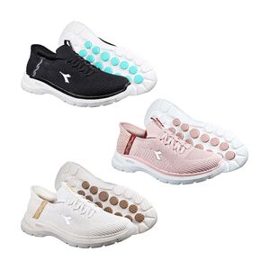 熱銷~~ 輕旅悠遊健走鞋 女運動鞋 女鞋 休閒鞋 旅遊 健行 透氣 飛織 快穿 吸震 行走省力 黑 粉 米