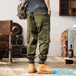 大尺碼-日系多袋束口工裝褲-黑/綠-0204168, , large