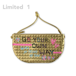 Metal ball painted woven half-moon bag bright gold (XL), , large