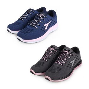 DIADORA迪亞多那 輕量飛織慢跑鞋 女運動鞋 女鞋 反光 飛織 透氣 吸震 回彈 保護後跟 高彈 止滑 丈青粉 灰粉