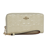 COACH 金字浮雕Logo 漆皮附可拆提把ㄇ形拉鍊長夾/白色, , large