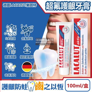 [日日好物]德國LACALUT樂固特-aktiv深層潔牙淨味強效護齦防蛀超氟牙膏100ml/盒(強化琺瑯質,牙齦護理預防口臭,防齲齒口腔清新,亮白美齒凝露)