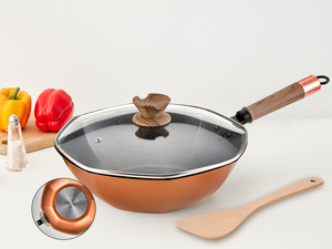 [品毅]愛佳寶玫瑰金八角不沾覆底炒鍋32cm