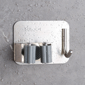 304 Stainless Steel Mop Holder with Hooks, Roller, Broom and Sweeper Storage Hook Rack, No Drill Required, Suitable for Home Kitchen and Bathroom Storage