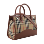 BURBERRY Title 格紋帆布及小牛皮小款手提/斜背二用包/棕褐色, , large