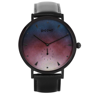 【PICONO】A week collection black leather strap watch-Pink Blue / AW-7604