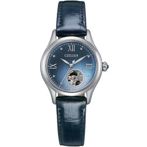 CITIZEN 星辰 小鏤空優雅機械女錶-藍/28.5mm PR1041-18N