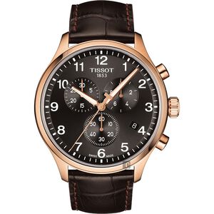TISSOT天梭 韻馳系列 Chrono XL計時手錶-灰x玫塊金框/45mm T1166173605701