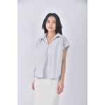 (S) 質感條紋藍色短袖上衣二手衣, , large