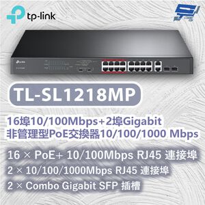 TP-LINK 昌運監視器 TL-SL1218MP16埠Gigabit非管理型PoE交換器10/100/1000Mbps