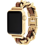 COACH Apple Watch 錶帶 38/41mm 適用 鍊帶結合皮錶帶- 金x咖(不含手錶), , large