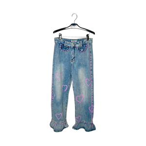 Pink ruffled jeans denim blue