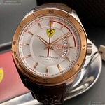 [星晴錶業]FERRARI手錶,46mm,FE00066白色錶面玫瑰金錶殼咖啡色真皮皮革錶帶款, , large