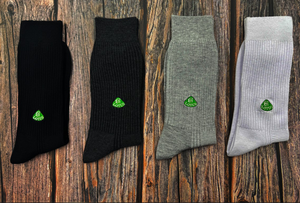 Carrefour Exclusive｜RUNWAY “Lotus” Classic Striped Socks – British Gentleman Style, Premium Double-Needle Knit, Embroidered Crew Socks for Men, Dark Gray, 1 Pair