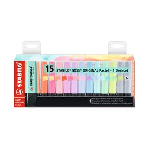 【德國天鵝STABILO】BOSS ORIGINAL Pastel 波士馬卡龍色經典螢光筆 15色桌上展示組馬卡龍色(ST7015-02-5)