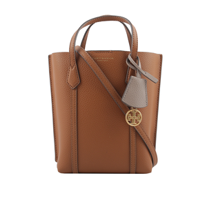 Tory Burch Perry 荔枝皮革三層迷你托特包/淺茶色