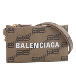 BALENCIAGA BB Monogram 小款金釦卡片夾/附可拆式掛繩/米色/棕色, , large