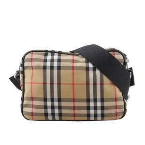 BURBERRY Paddy 格紋尼龍帆布拉鍊斜背包/復古黃